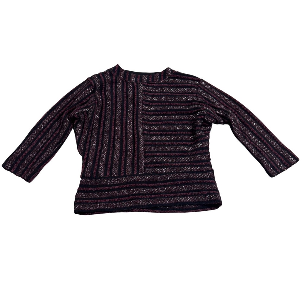 Anthropologie Akemi + Kin Red Metallic Striped Woven Long Sleeve Top S/XS Preppy